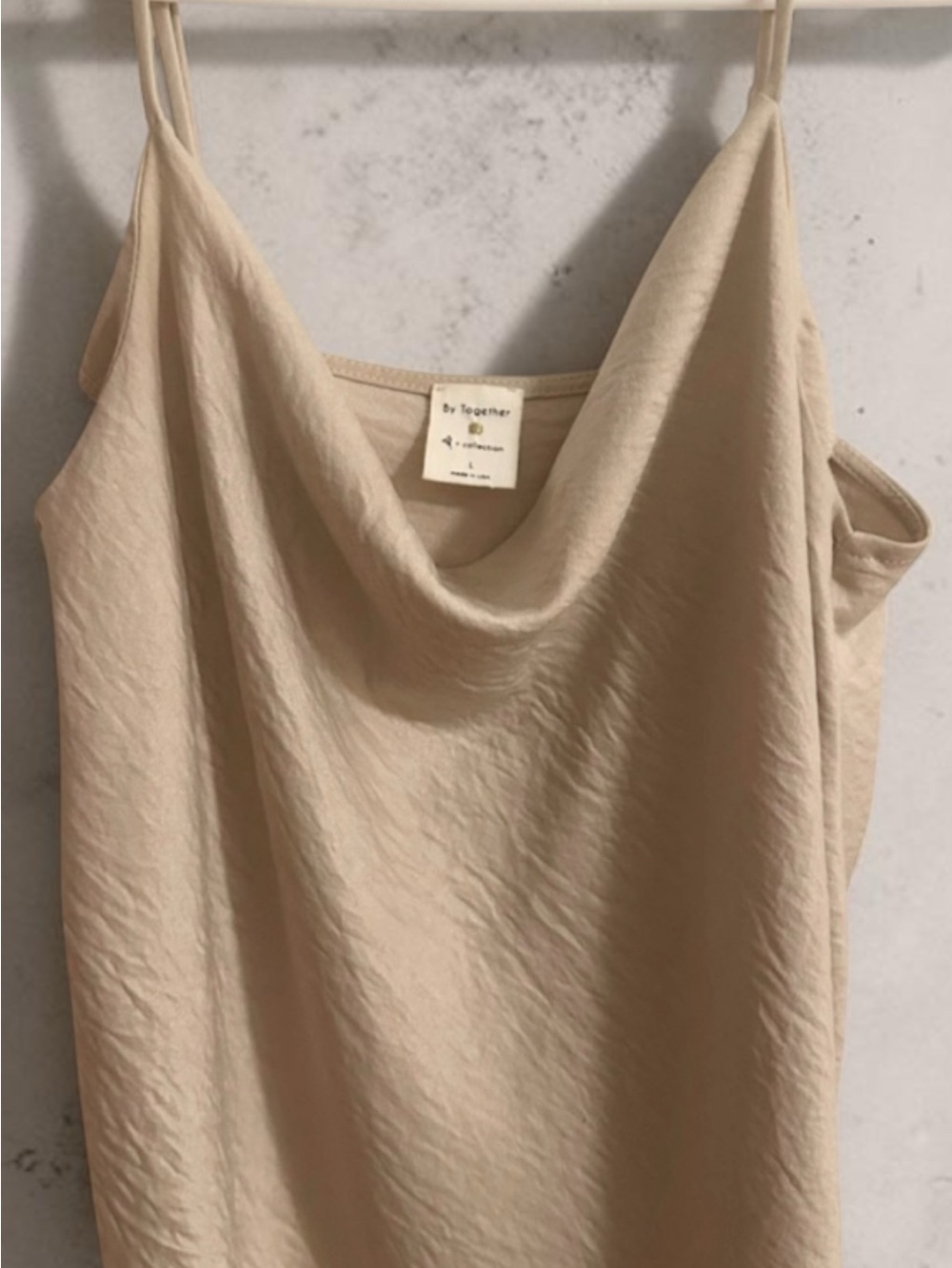 Champagne Satin Cowl Neck Camisole Minimal Slip Tank L - Picture 2 of 4
